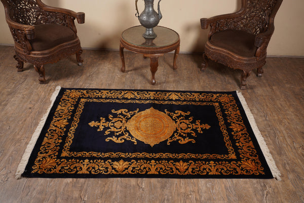 Navy Blue And Gold kashmir carpet