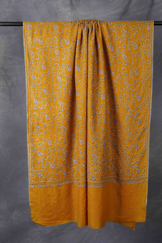 Mustard Jali Sozni Embroidery Shawl