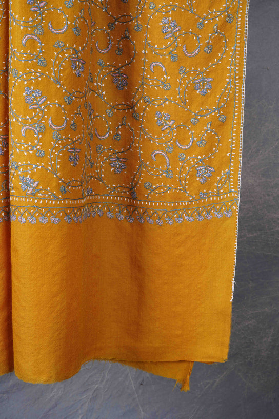 Mustard Jali Sozni Embroidery Shawl