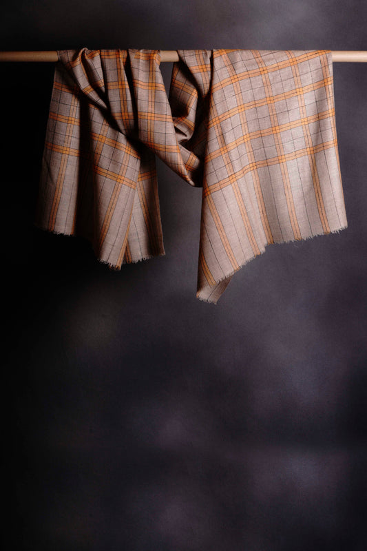 Big Check Yellow and Natural Handwoven Cashmere Pashmina Scarf
