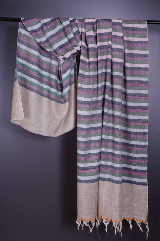 Natural Base stripe handmade Cashmere Pashmina Stole