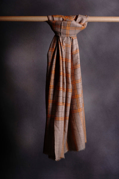 Big Check Yellow and Natural Handwoven Cashmere Pashmina Scarf