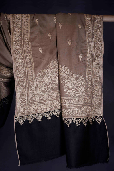 2.5 Yard Black and Natural Tilla Embroidery Pashmina Shawl