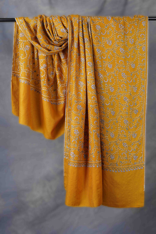 Mustard Jali Sozni Embroidery Shawl