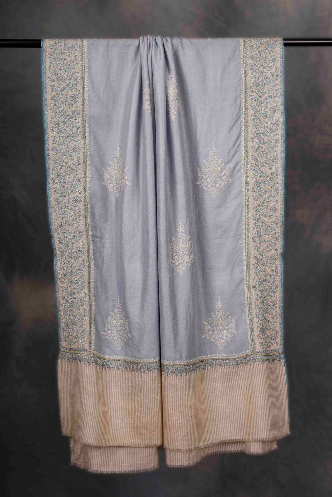 Light Sky Blue Boteh Motif Embroidery Cashmere Pashmina Shawl