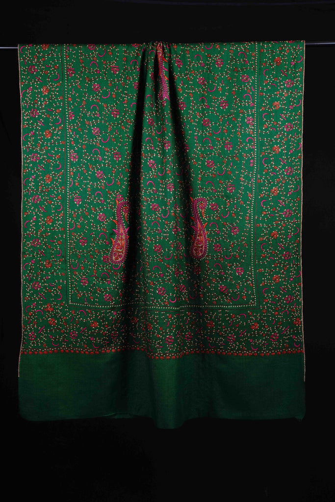 Green Jali Sozni Embroidery Shawl