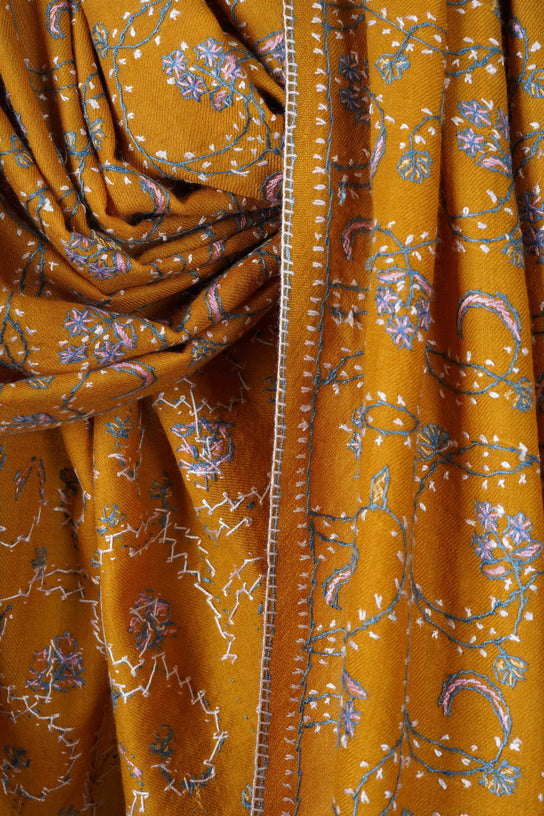 Mustard Jali Sozni Embroidery Shawl