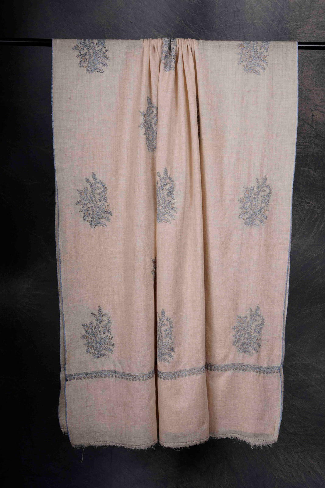 Ivory Base Buteh-dar Embroidery Pashmina Cashmere Shawl