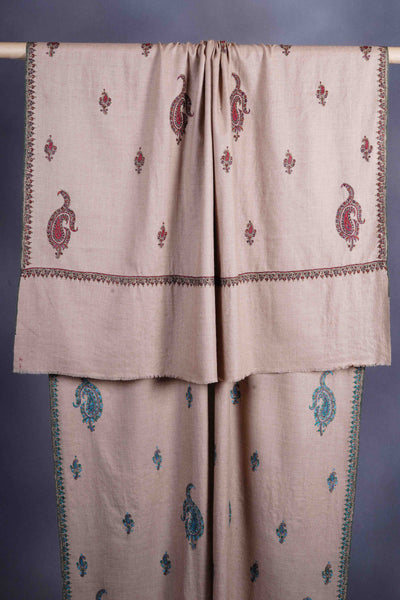 Natural Base Buteh-dar Embroidery Pashmina Cashmere Shawl