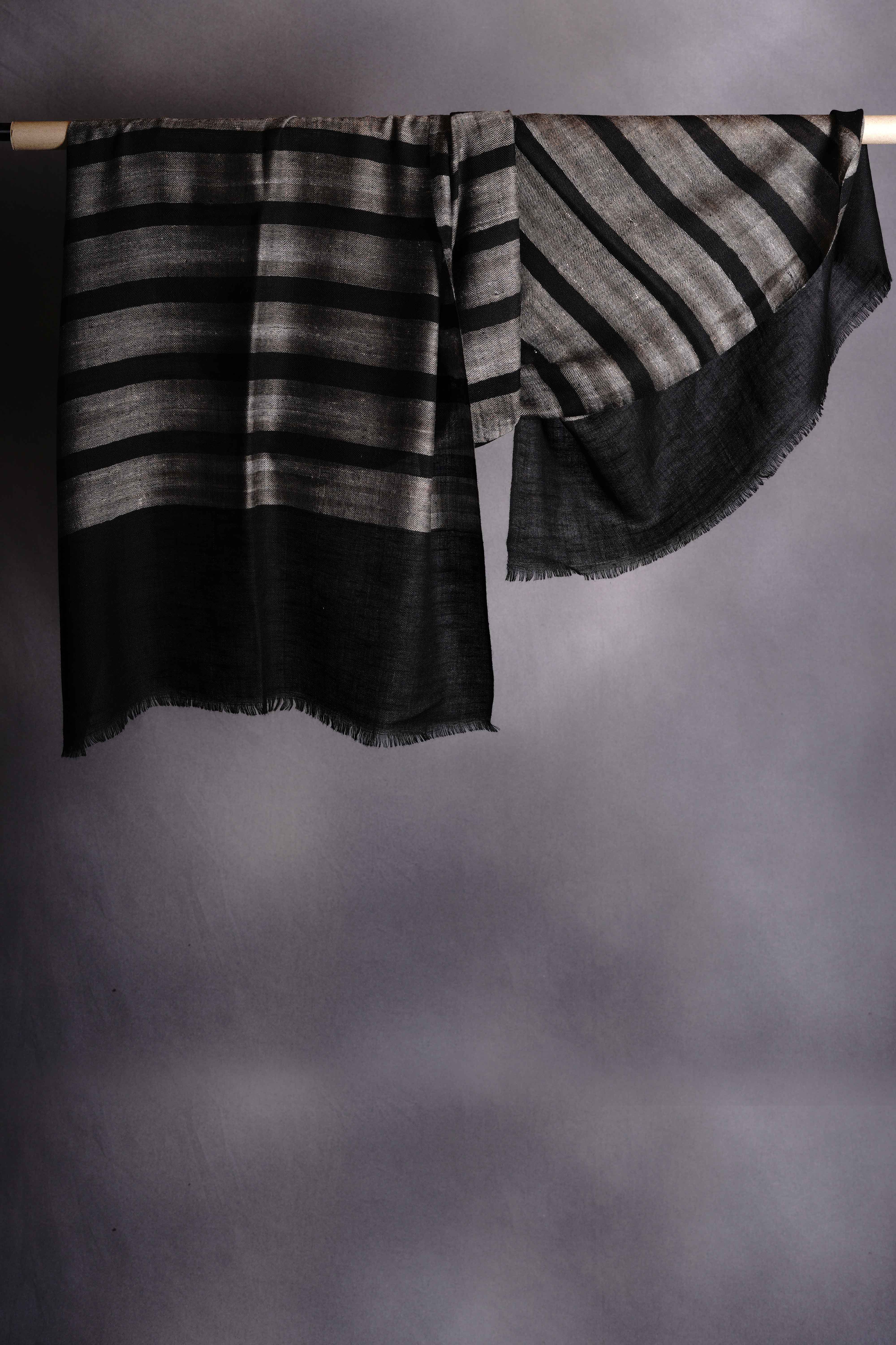 Black and Brown Big Stripe Handwoven Cashmere Pashmina Scarf