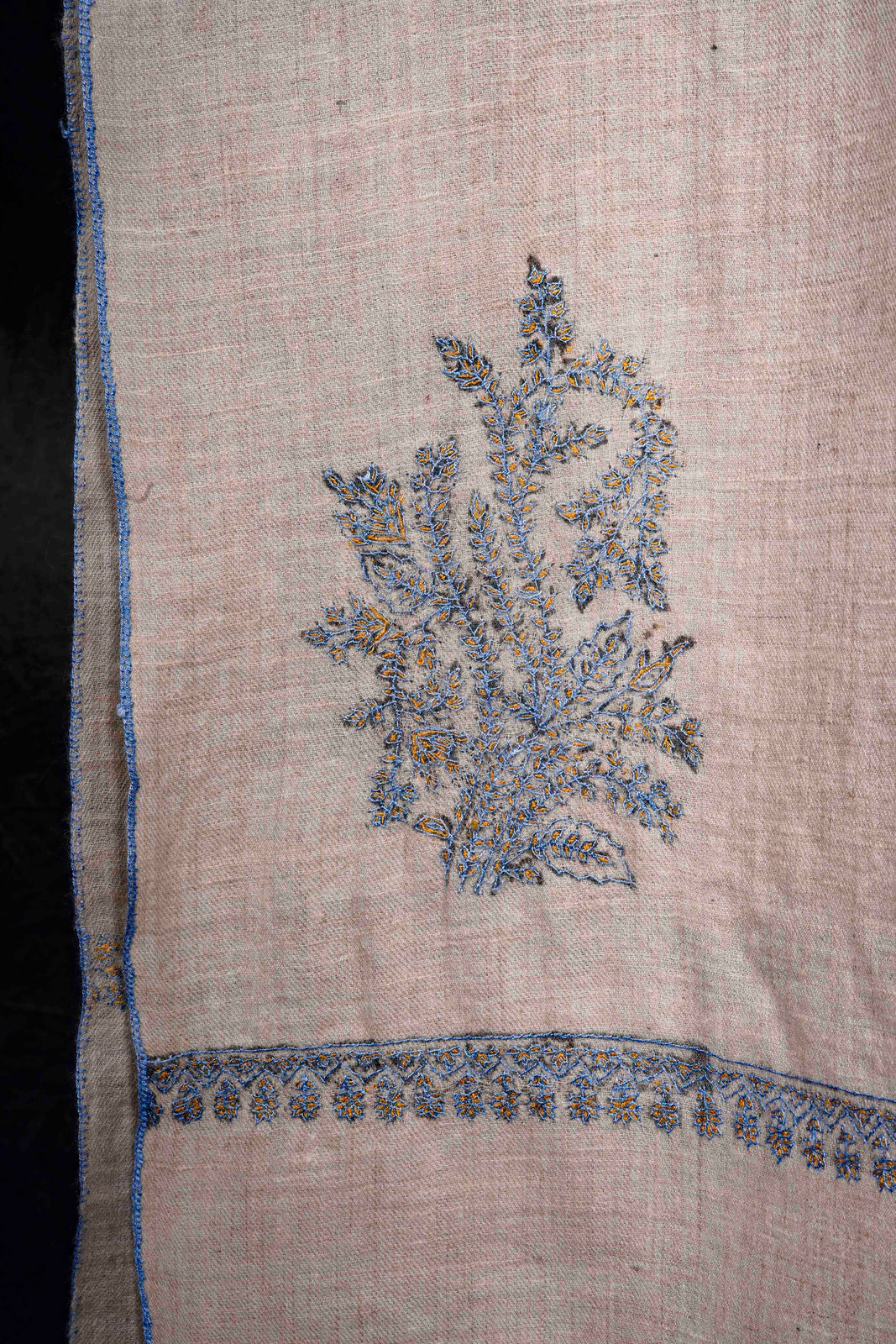 Ivory Base Buteh-dar Embroidery Pashmina Cashmere Shawl