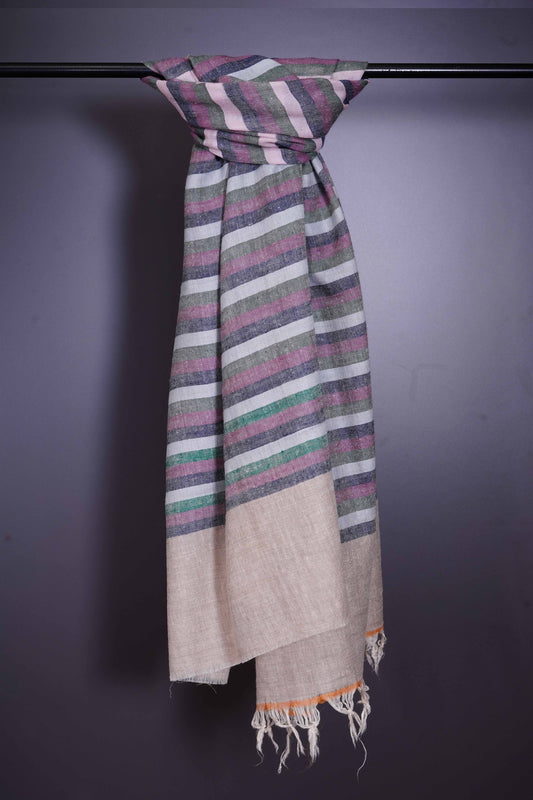 Natural Base stripe handmade Cashmere Pashmina Stole