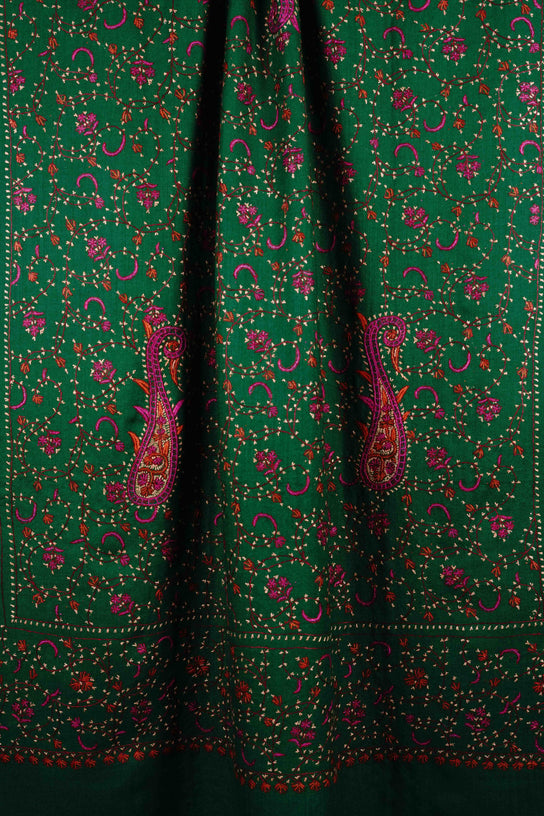 Green Jali Sozni Embroidery Shawl