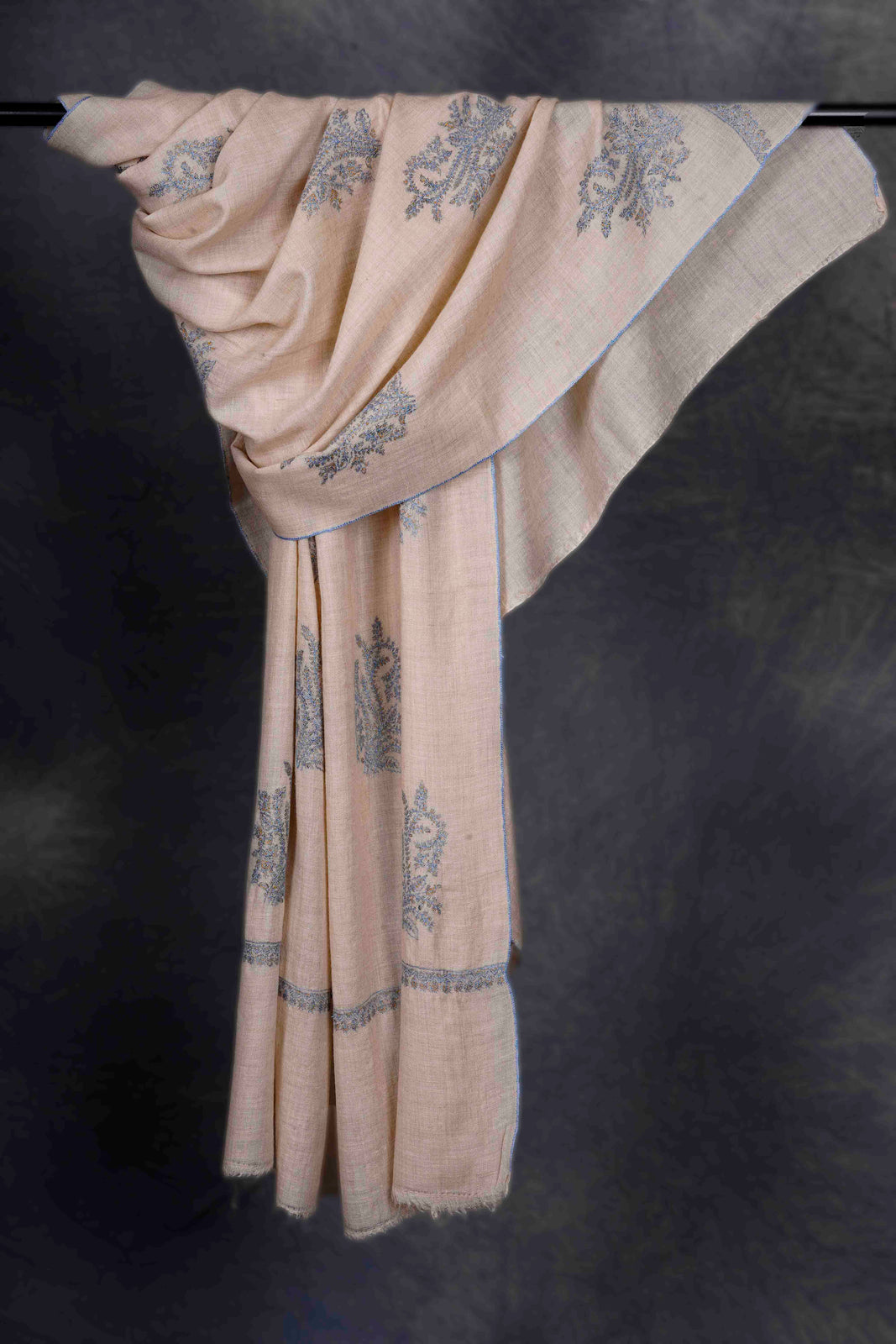 Ivory Base Buteh-dar Embroidery Pashmina Cashmere Shawl