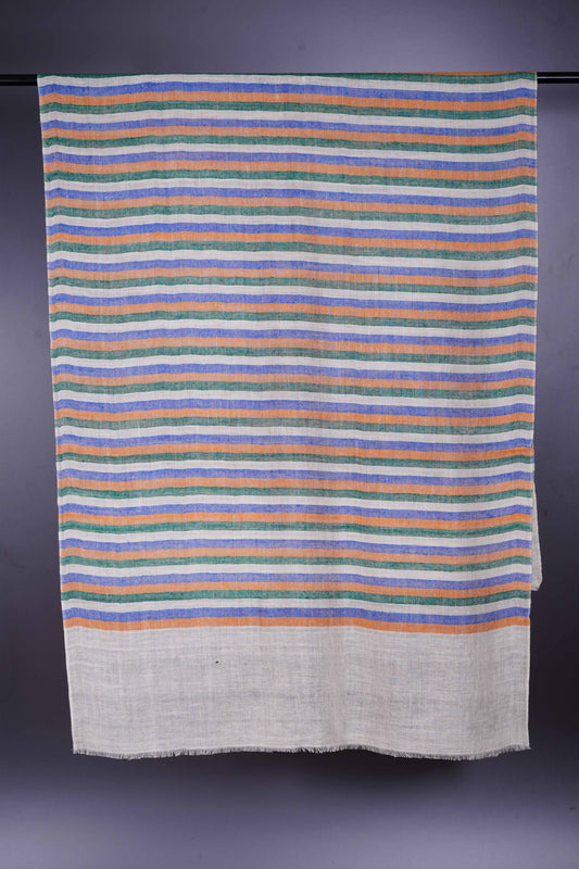 Ivory Base stripe handmade Cashmere Pashmina Scarf