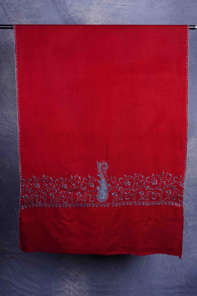 Maroon Big Border Sozni Embroidery Merino Wool Scarf