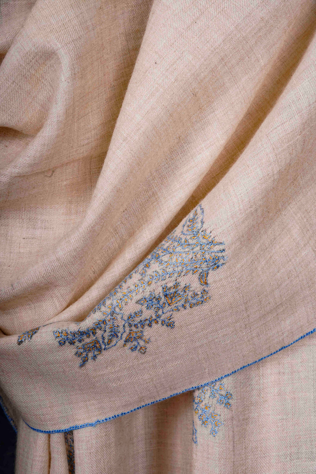 Ivory Base Buteh-dar Embroidery Pashmina Cashmere Shawl