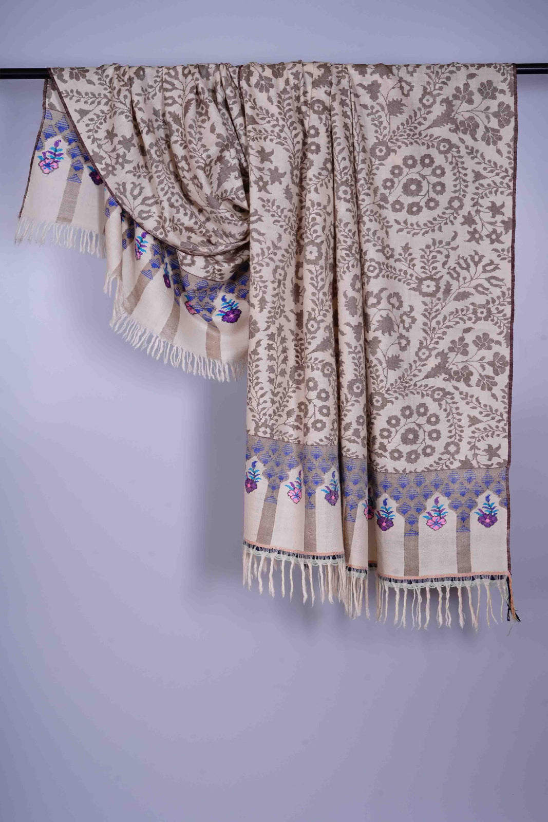 Ivory Base Kani Jamawar Pashmina Shawl