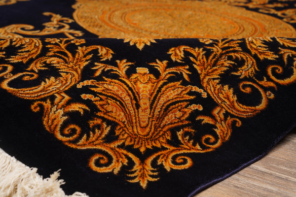 Navy Blue And Gold kashmir carpet