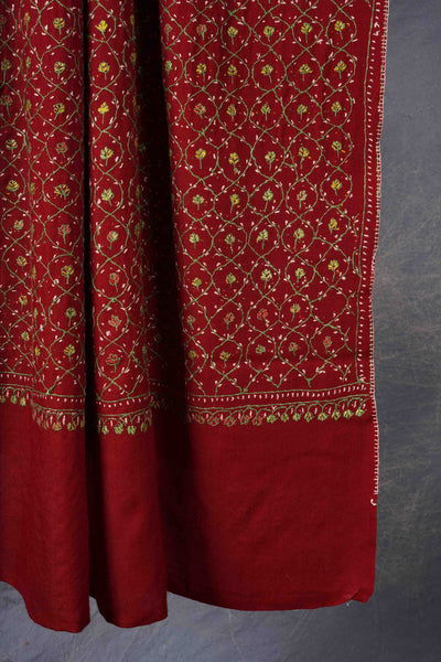 Berry Red Jali Sozni Embroidery Shawl