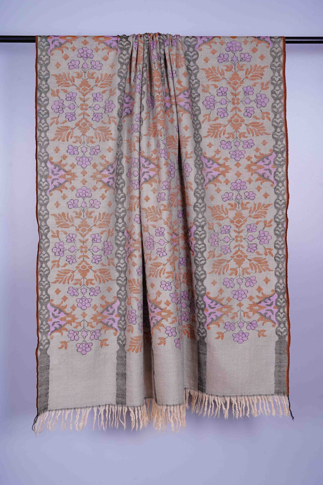 Ivory Base Kani Orange Jamawar Pashmina Shawl