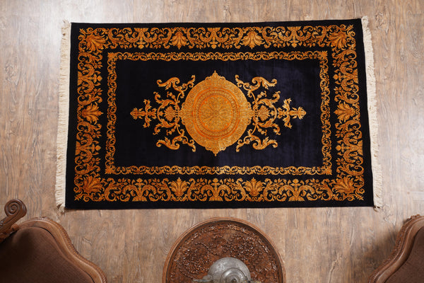 Navy Blue And Gold kashmir carpet