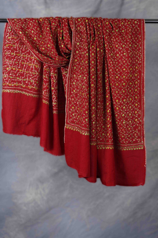 Berry Red Jali Sozni Embroidery Shawl