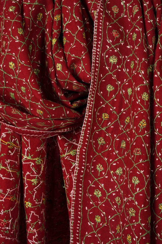 Berry Red Jali Sozni Embroidery Shawl