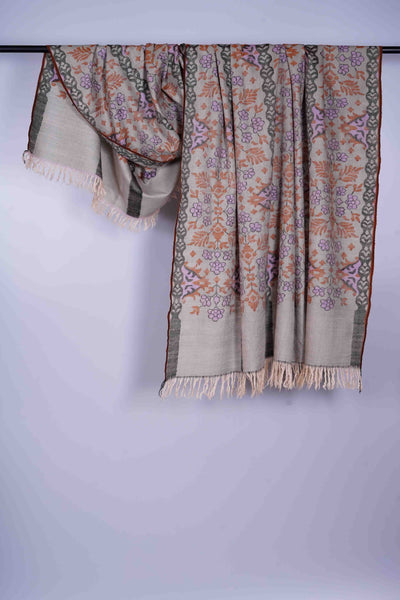 Ivory Base Kani Orange Jamawar Pashmina Shawl