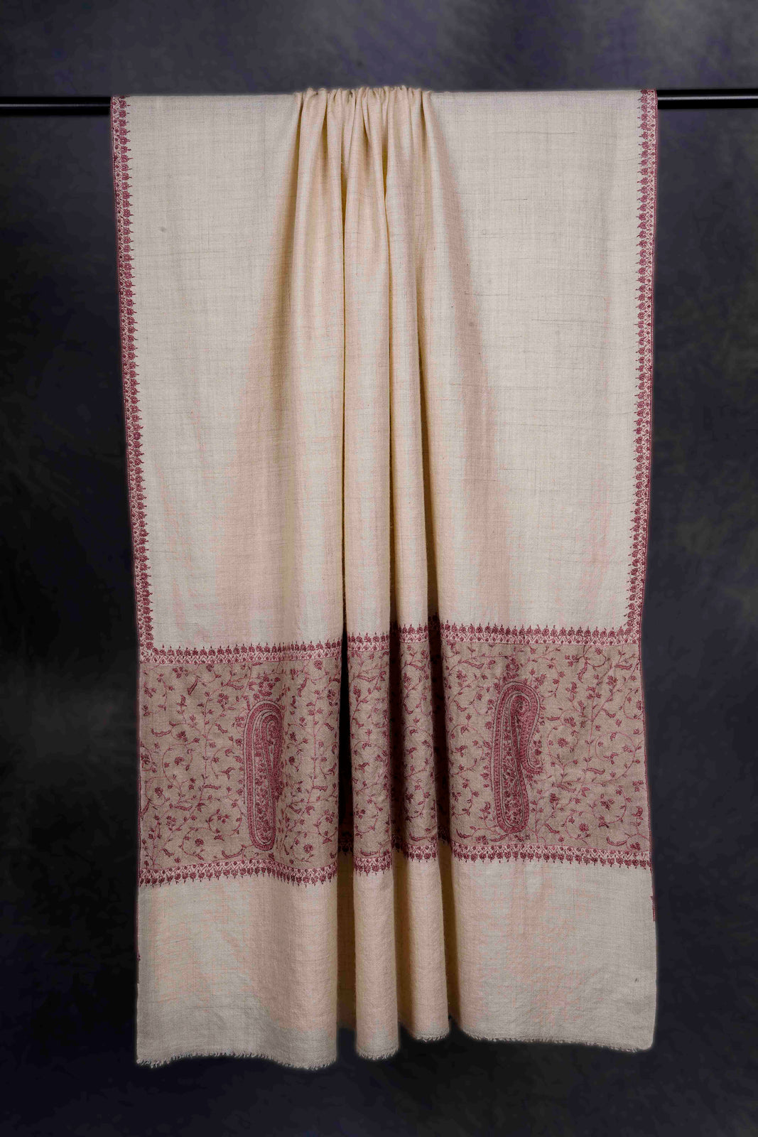 Ivory Base Big Border Embroidery Cashmere Pashmina Shawl