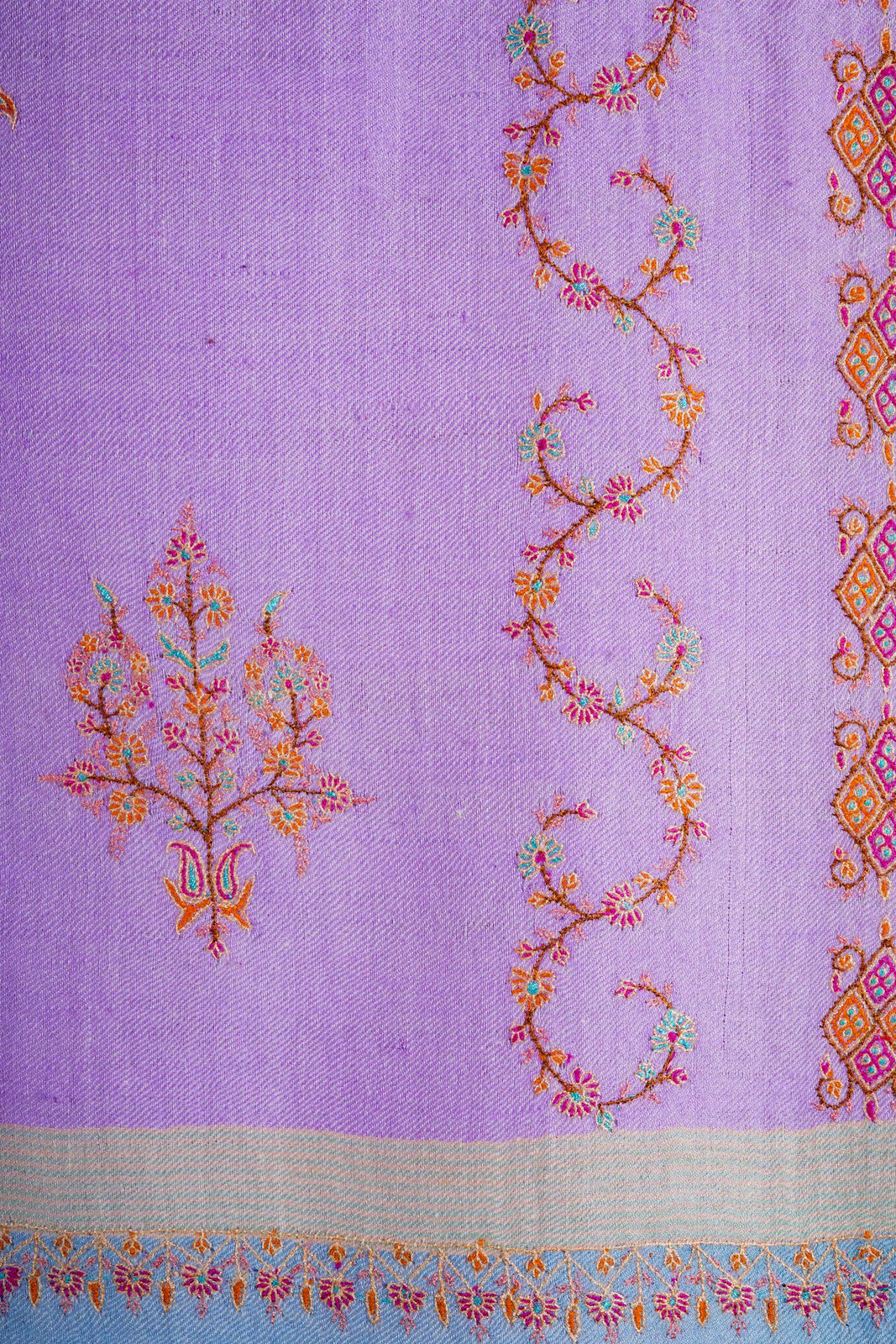 Purple & Blue Border Embroidery Cashmere Pashmina Shawl