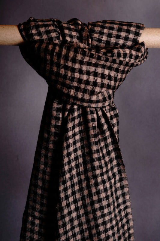 Black and Natural Color Check Handwoven Cashmere Pashmina Scarf