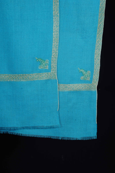 Turquoise Base With Green Border Embroidery Cashmere Pashmina Shawl