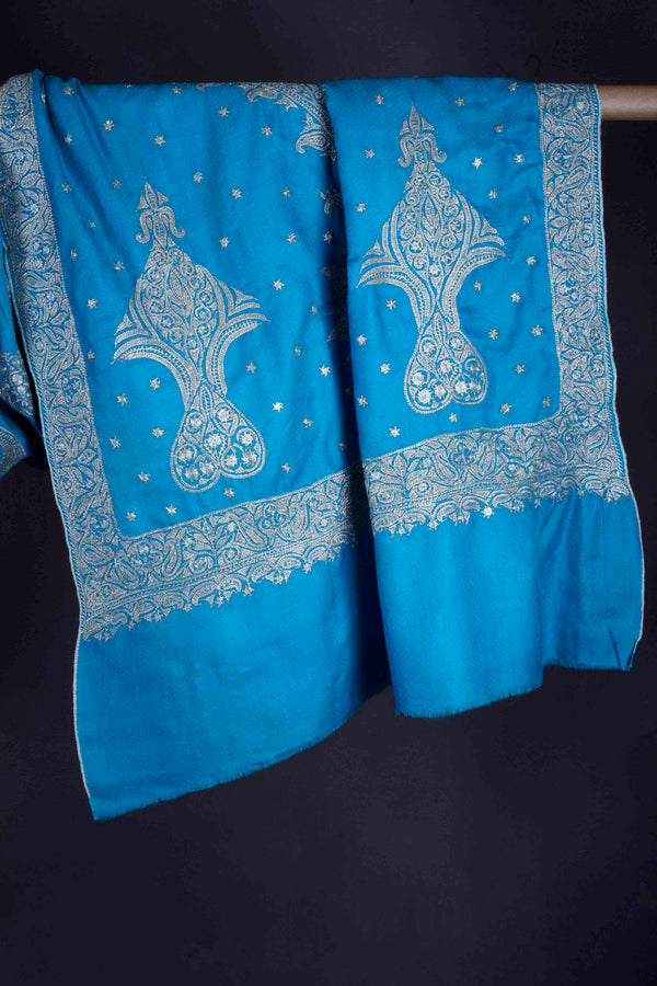 Turquoise Tilla Embroidery Pashmina Shawl