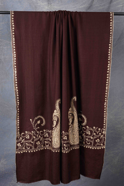 Brown Big Border Sozni Orange Embroidery Shawl