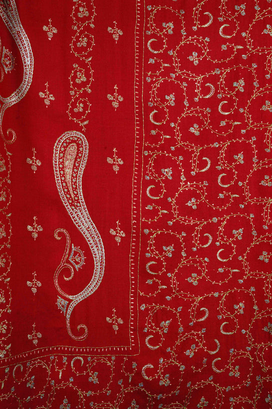 Red Jali Sozni Embroidery Shawl