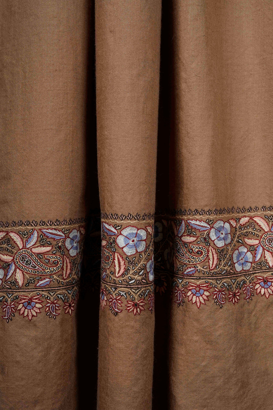 Brown Big Border Embroidery Cashmere Pashmina Shawl