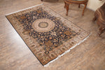Navy Blue And Gold Tone Kashmir Carpet