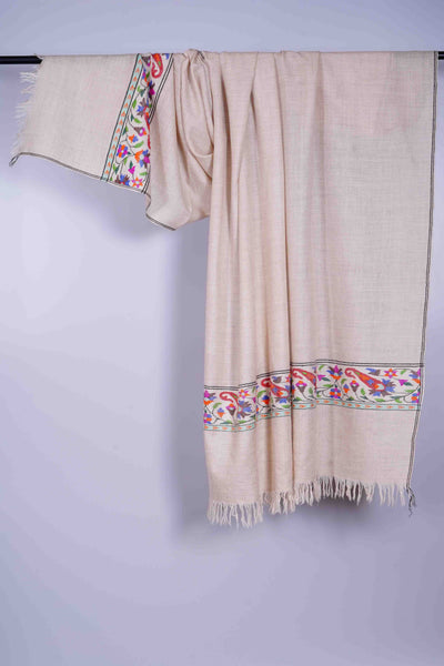 Ivory Kani Border Pashmina Shawl