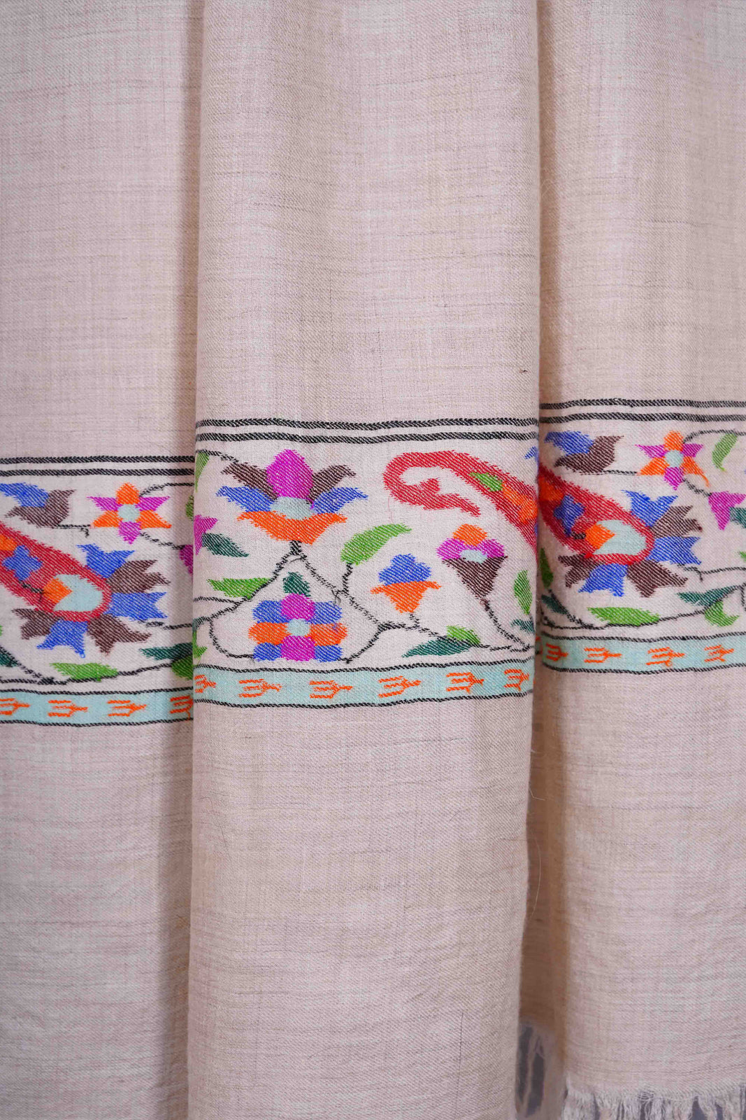 Ivory Kani Border Pashmina Shawl