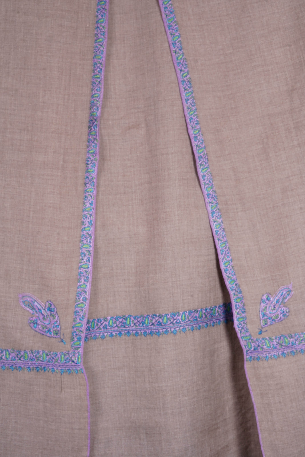 Natural Base Blue Border Embroidery Cashmere Pashmina Shawl