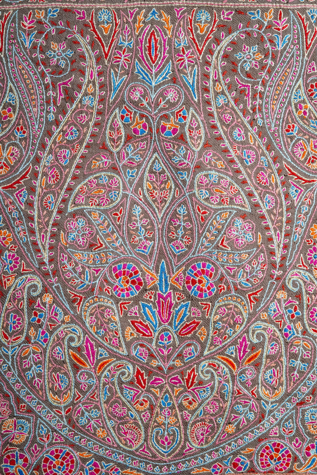 Natural Base Big Border Embroidery Cashmere Pashmina Shawl