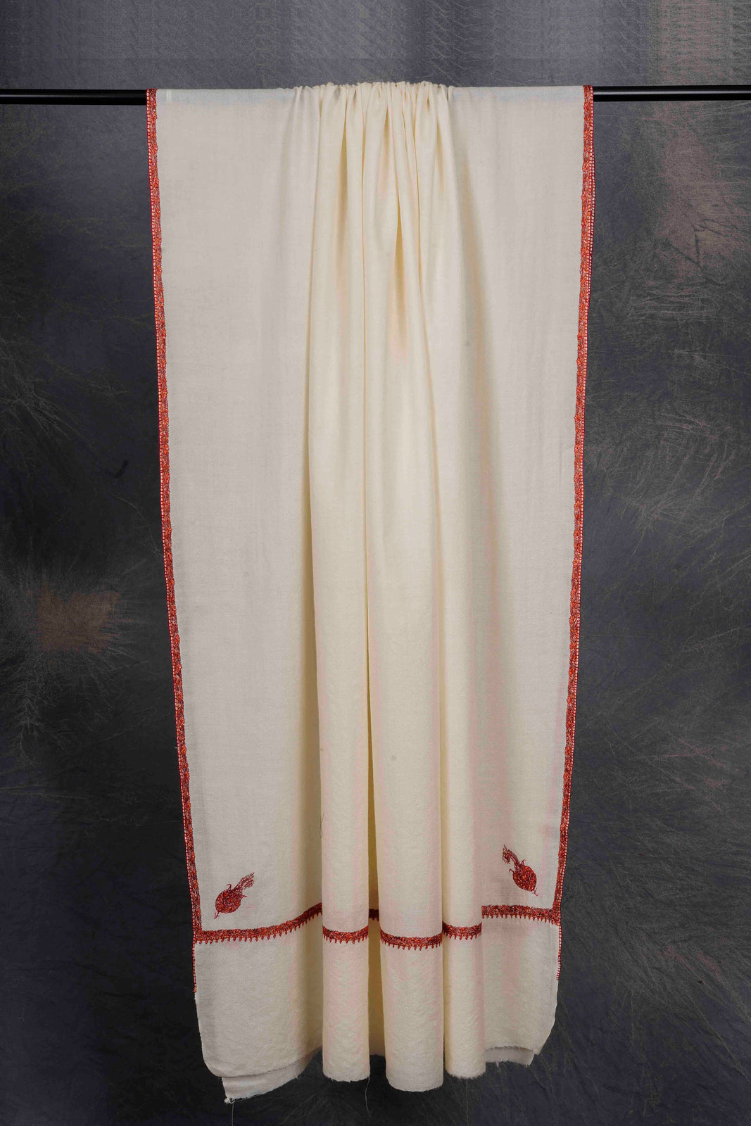 Ivory Base With Small Border Embroidery Cashmere Pashmina Shawl