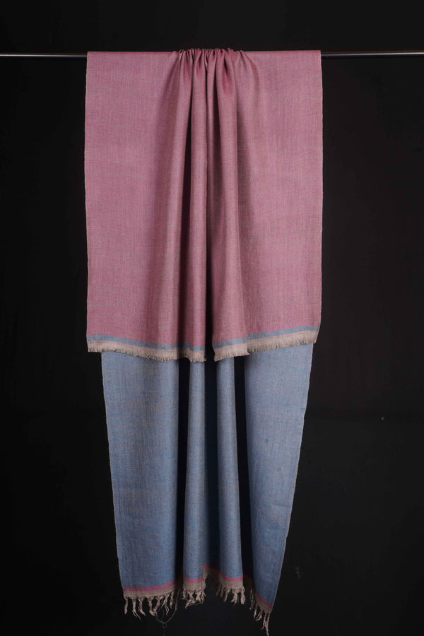 Reversible light Blue and Pink Handwoven Cashmere Pashmina Shawl — reversible pashmina shawl handwoven in Kashmir
