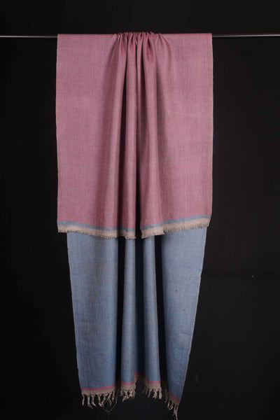 Reversible light Blue and Pink Handwoven Cashmere Pashmina Shawl