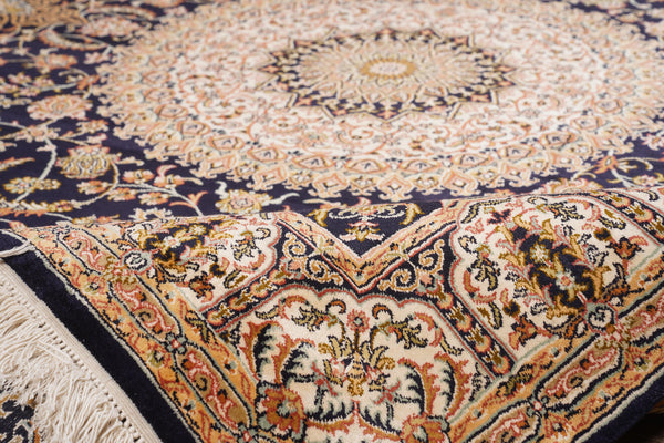 Navy Blue And Gold Tone Kashmir Carpet