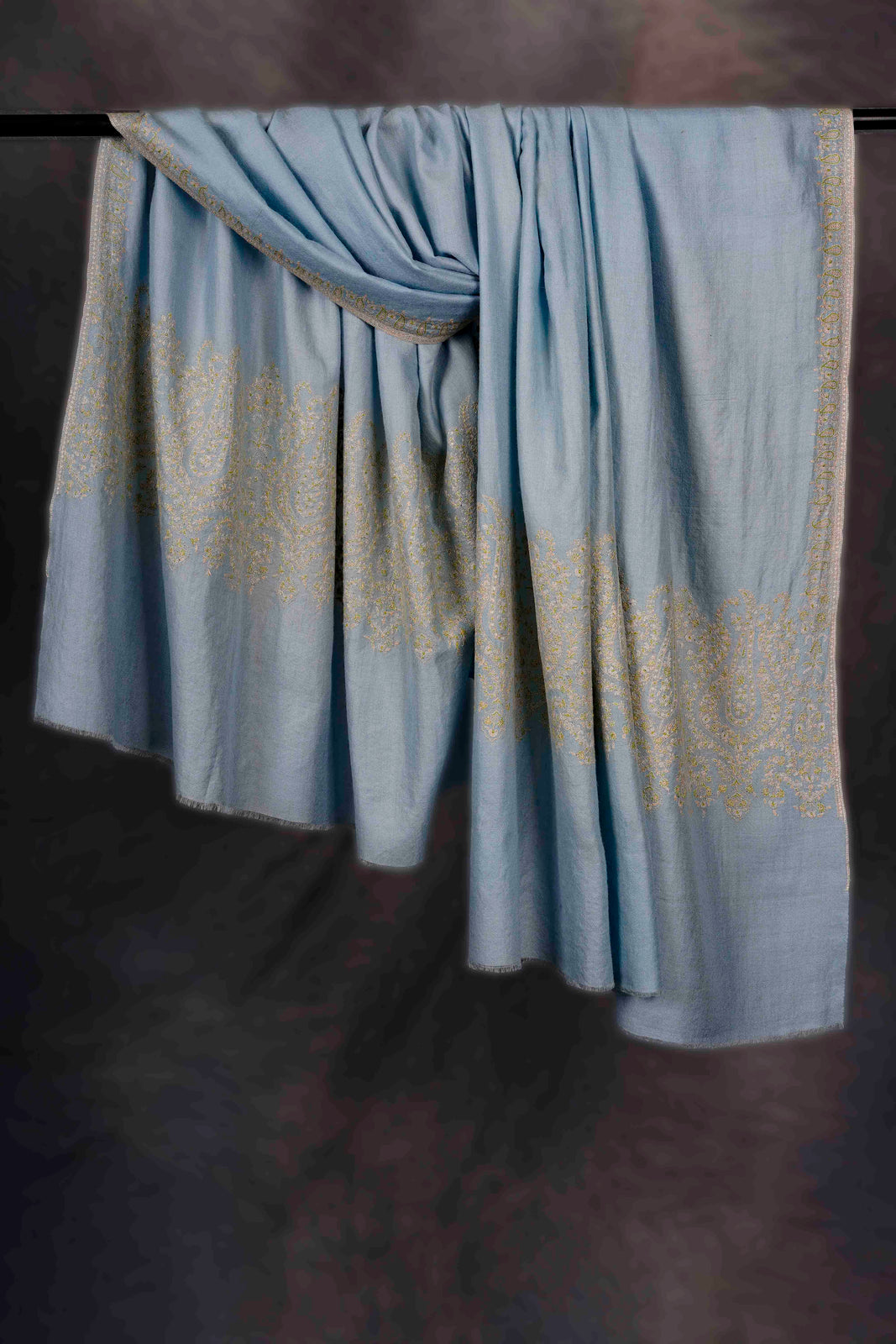 Sky Blue Big Border Embroidery Cashmere Pashmina Shawl