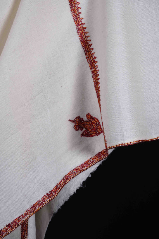 White Base With Border Embroidery Cashmere Pashmina Shawl