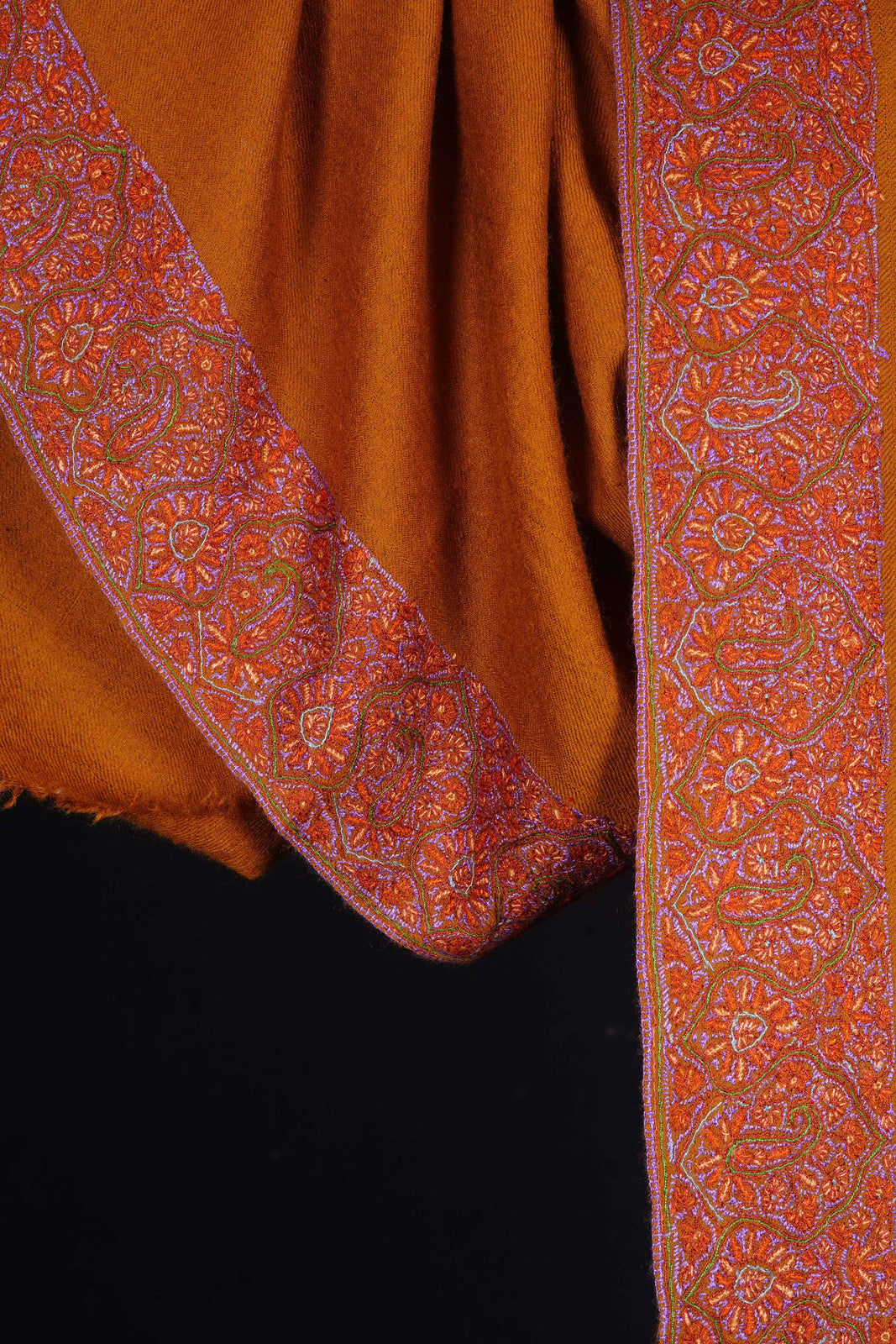 Mustard Base Big Border Embroidery Cashmere Pashmina Shawl