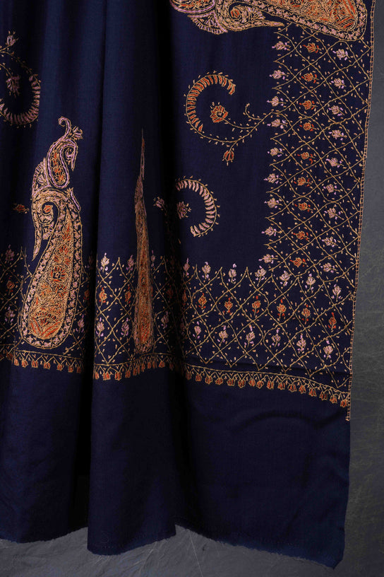 Blue Big Motifs Sozni Embroidery Shawl